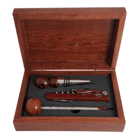 3-Rosewood Wine Set, Thermometer, Wine Stopper & Fold Out Corkscrew with Knife and Can Opener At...