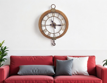22"  Natural Solid Wood and Metal Analog Round Wall Clock