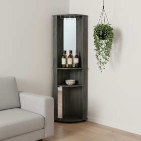 Charcoal Wood Ribbed Texture Corner Bar Cabinet With Two Doors