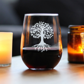 Tree of Life Stemless Wine Glass - Mindfulness Gifts