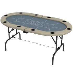 Soozier Foldable Poker Table, 70" Oval, Blackjack Texas Holdem, with Cup Holders, Blue