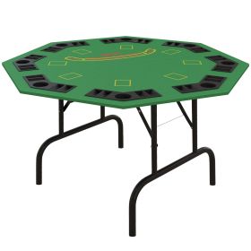 Foldable Poker Table Blackjack Texas Holdem Poker Game Table with Chips Tray & Cup Holders, 47" Octagon, Green