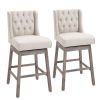 HOMCOM Swivel Savvy Bar Stools: 2 Piece Set with Footrest, Solid Wood, 180° Rotation, Beige