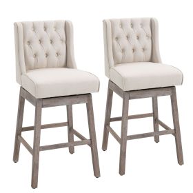 HOMCOM Swivel Savvy Bar Stools: 2 Piece Set with Footrest, Solid Wood, 180° Rotation, Beige