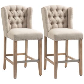 HOMCOM Counter Height Bar Stools Set of 2, 27" Inch Height Barstools with Nailhead-Trim, Tufted Back and Wood Legs, Beige