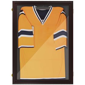 26" x 35" Shadow Box Frame, UV-Resistant Jersey Display Case with T-shirt Hanger and 2 Keys, Brown