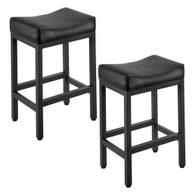 VEVOR Bar Stool Set of 2, PU Leather Counter Height Stools, 25 inch Barstool with Saddle-Seat and Metal Legs, Easy Assembly Backless Bar Chair