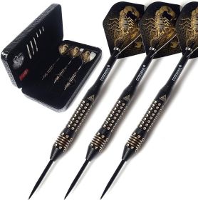 Steel Tip Darts Set with Deluxe Darts case Black Scorpion Series & 6 pcs nylon shafts and flights