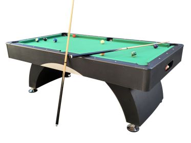 7 ft Pool Table with Black Thin Finish - Billiards Game Room Table for Adults & Family, Home, Dining, or Living Room,Includes Cue Sticks