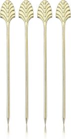 Gold Art Deco Cocktail Picks, Stainless Steel Cocktail Picks for Drinks, Garnish Picks, Cocktail Skewers, Barware Accessories, 5in, Set of 4