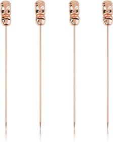 Copper Tiki Cocktail Picks - Heavy Duty Toothpicks Stainless Steel Metal Drink Skewers Barware Accessories - 5inch Set of 4