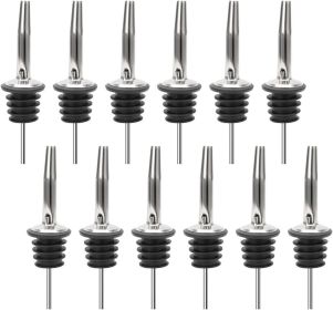 12 Pack Stainless Steel Classic Bottle Pourers w/Tapered Spout