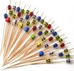 Cocktail Picks Handmade Bamboo Toothpicks 100ct 4.7" in Multicolor Skulls
