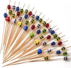 Cocktail Picks Handmade Bamboo Toothpicks 100ct 4.7" in Multicolor Skulls