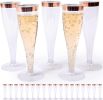 Set of 24 Plastic Champagne Flutes with Rose Gold Rim - 4.5 oz - Shatterproof Disposable Glasses - Elegant Design - Ideal for Weddings