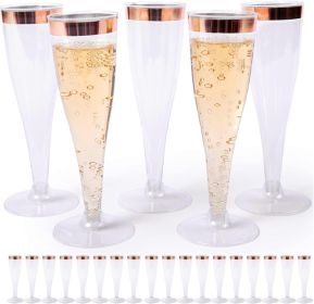 Set of 24 Plastic Champagne Flutes with Rose Gold Rim - 4.5 oz - Shatterproof Disposable Glasses - Elegant Design - Ideal for Weddings