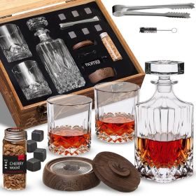 Whiskey Gift Set 14 pcs Whiskey Bottle and Old Fashioned Glasses 2 pcs Cocktail Smoker in Wodden Box with Wood Chips Whickey Stones 6 pcs Included Gif