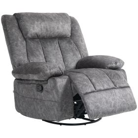 HOMCOM Rocker Recliner Chair with Swivel, Fabric Reclining Chair with Cushion, Rocking Chair with Footrest, Charcoal Gray