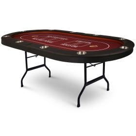 Upgraded 90.5" Folding Poker Table 10 Player Casino Texas Holdem Table for Blackjack Board Game, Red