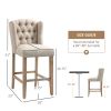 HOMCOM Counter Height Bar Stools Set of 2, 27" Inch Height Barstools with Nailhead-Trim, Tufted Back and Wood Legs, Beige