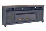 Bridgevine Home Americana 86 in Fireplace TV Stand for TVs up to 95 inches, Corduroy Blue Finish