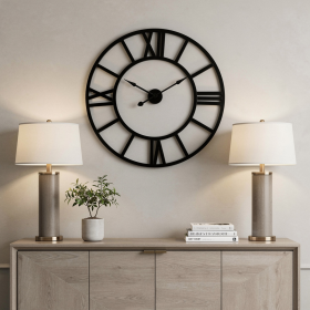 Iron Analog Round Wall Clock (Color: Black, size: 30")