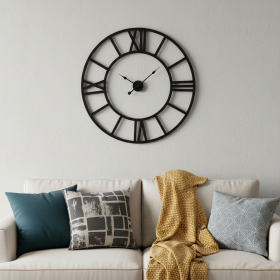 Iron Analog Round Wall Clock (Color: Black, size: 42")
