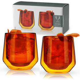 Double Walled Aurora Tumblers (set of 2) by Viski (Color: Amber)