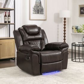 Home Theater Seating Manual Recliner Chair with LED Light Strip for Living Room,Bedroom (Color: Brown)