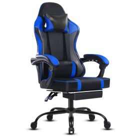 Ergonomic Gaming Chair for Adults with Footrest PU Leather Computer Chair with Adjustable Lumbar Support 360 Degree Swivel Heavy Duty Reclining C (Color: Blue)