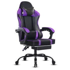 Ergonomic Gaming Chair for Adults with Footrest PU Leather Computer Chair with Adjustable Lumbar Support 360 Degree Swivel Heavy Duty Reclining C (Color: Purple)