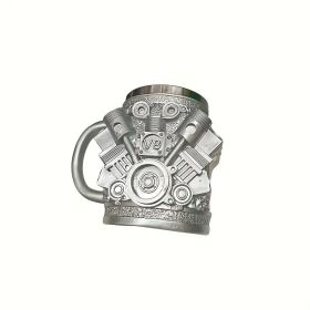 V6/V8 Engine Design Mug - Heavy-Duty Metal Construction, Double-Wall Insulated Cup with Non-Slip Grip - Vintage Automotive Beer Cup (Color: V8)