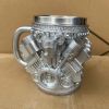 V6/V8 Engine Design Mug - Heavy-Duty Metal Construction, Double-Wall Insulated Cup with Non-Slip Grip - Vintage Automotive Beer Cup