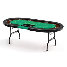 Upgraded 84" Folding Poker Table 10 Player Card Table with 10 Cup Holder for Texas Casino, Green/Red (Color: Green)