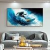 Hand Painted Oil Painting Original Surf Sports Oil Painting On Canvas Large Wall Art Abstract Surf Wall Art Blue Ocean Wave Painting Custom Painting H
