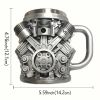 V6/V8 Engine Design Mug - Heavy-Duty Metal Construction, Double-Wall Insulated Cup with Non-Slip Grip - Vintage Automotive Beer Cup